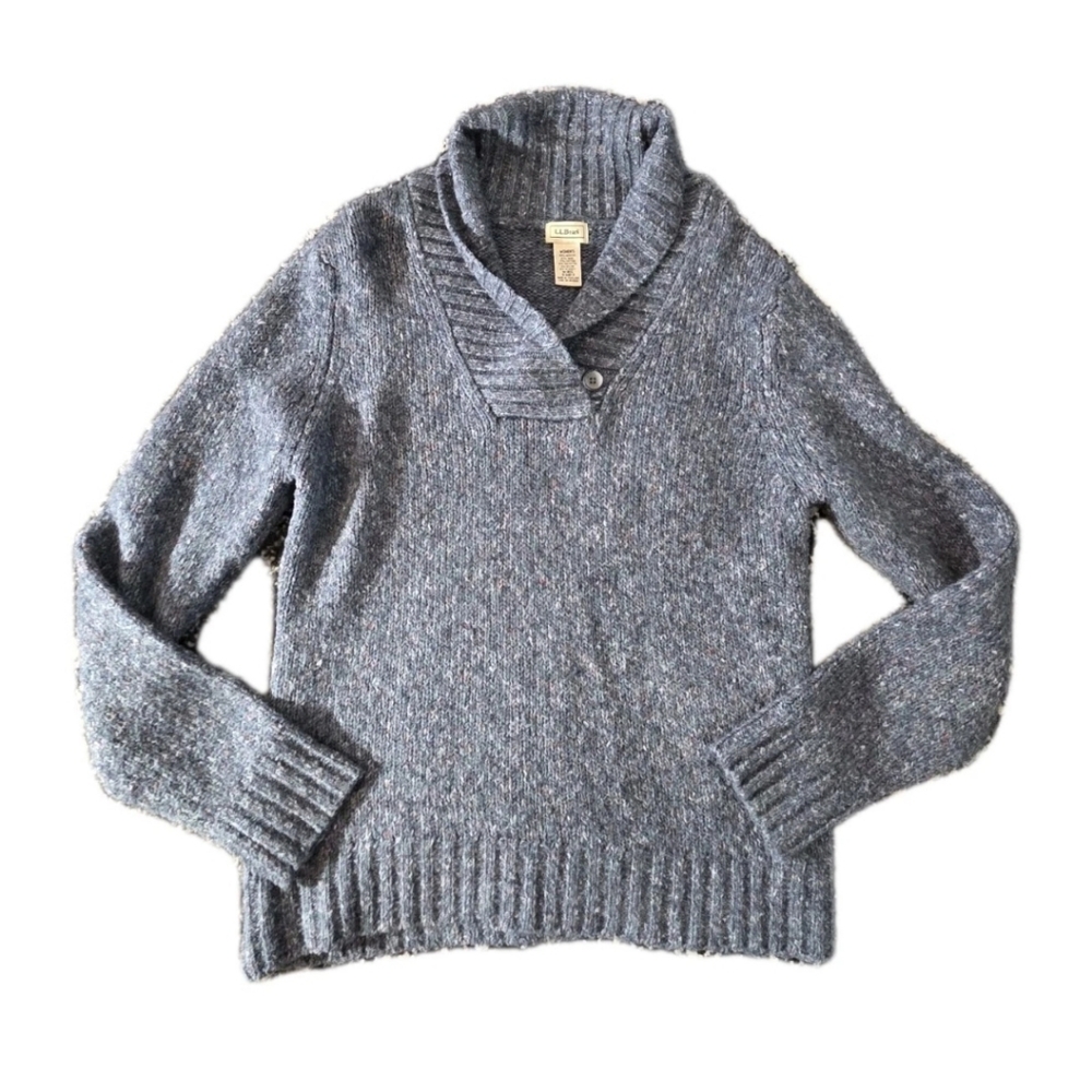 Vintage LL Bean Shawl Collar Sweater Women’s M Speckled Wool Blend